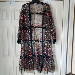 Adore Sheer Kimono with Floral Embroidery